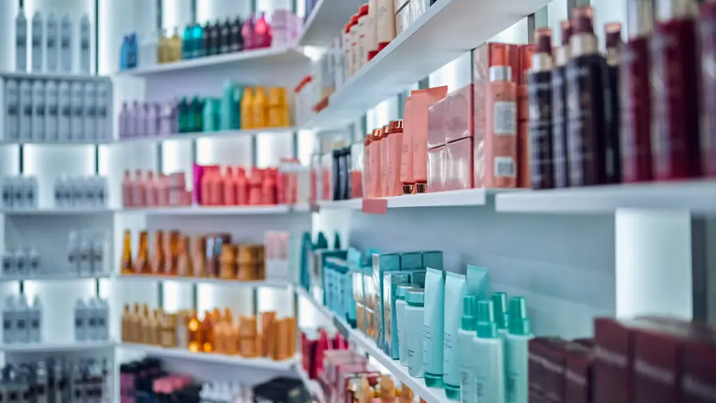 Retail products displayed on store shelves