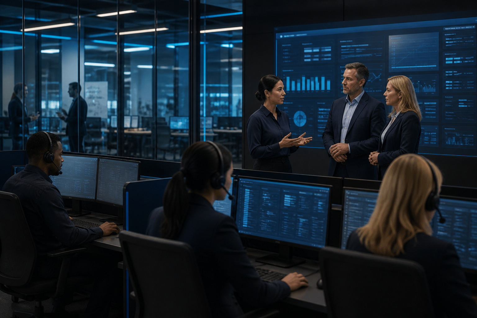 Enterprise operations team reviewing what is a contact center? definition, channels, and bpo use cases in an Inktel customer experience environment