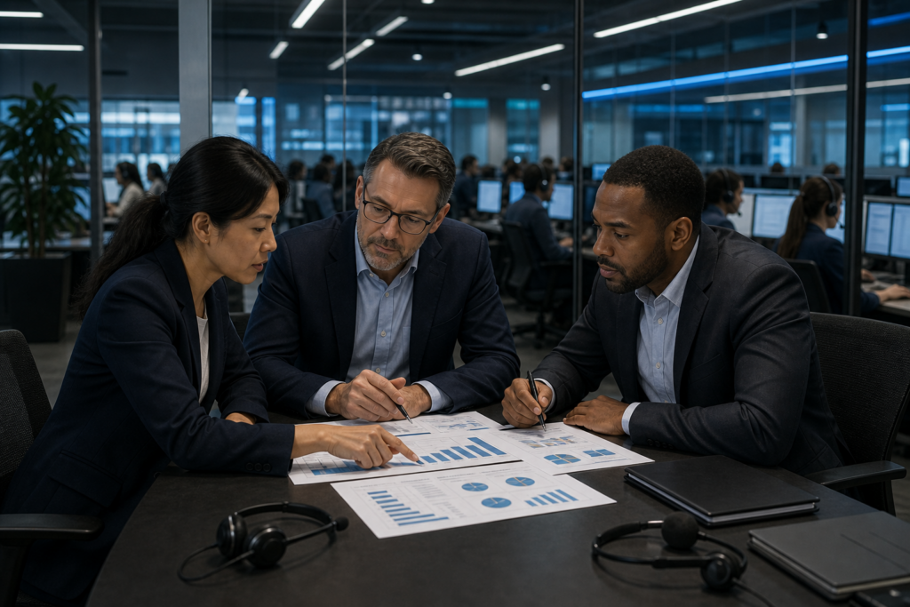 Enterprise operations team reviewing call center outsourcing pricing: cost factors buyers should understand in an Inktel customer experience environment