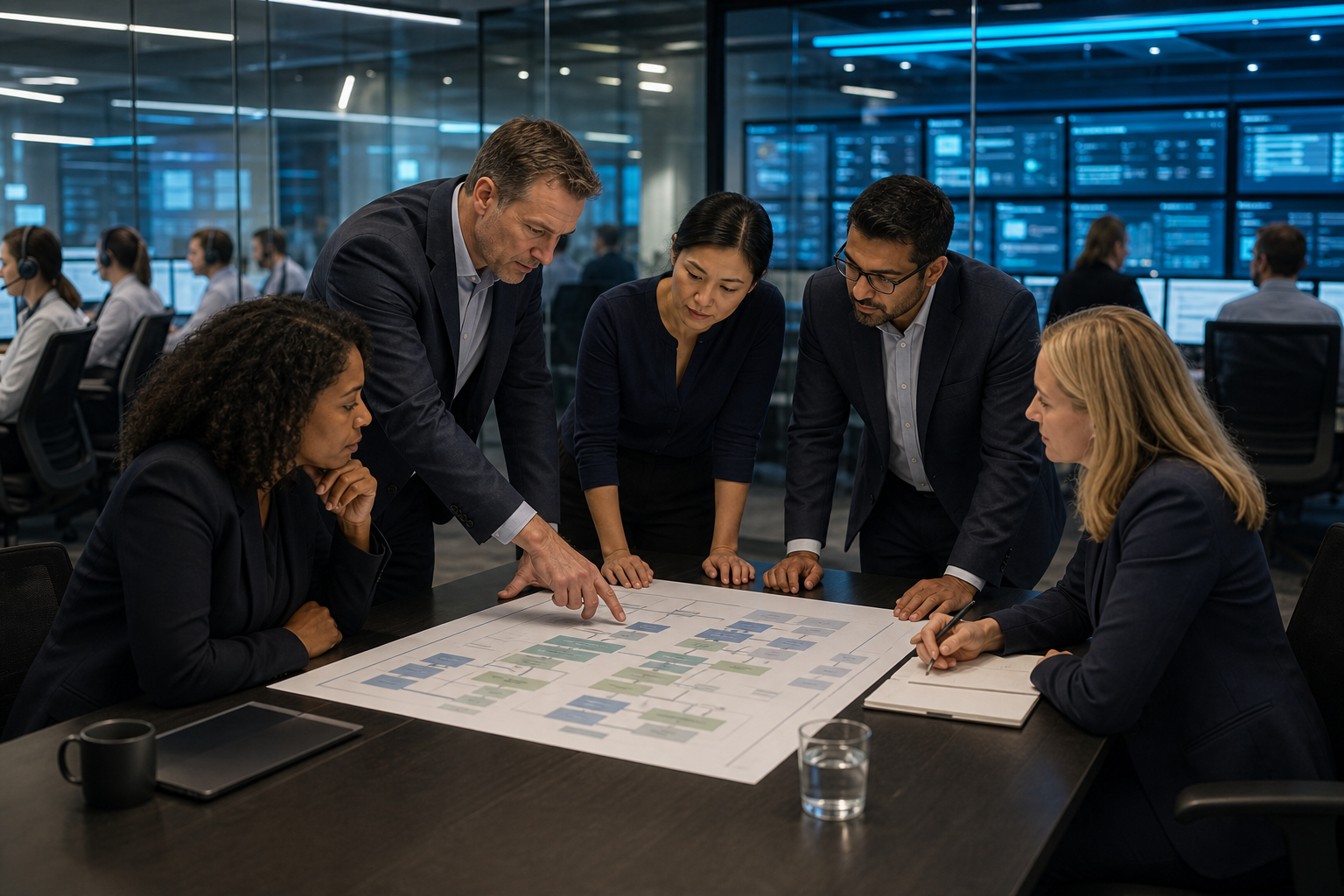 Enterprise operations team reviewing contact center vs call center: what is the difference in an Inktel customer experience environment