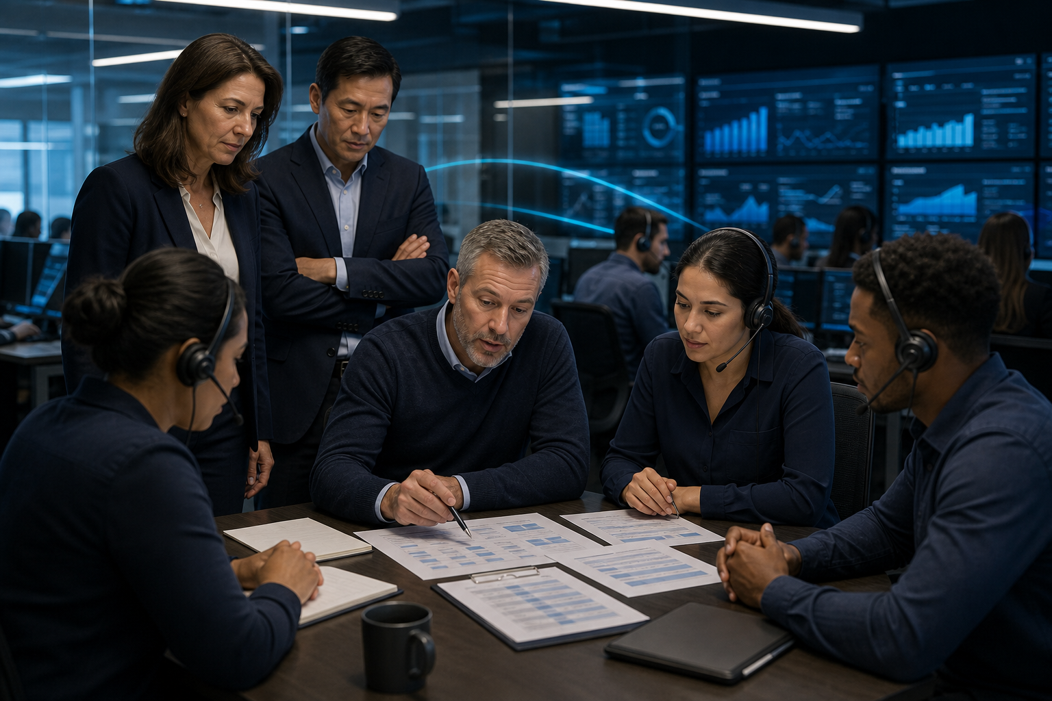 Enterprise operations team reviewing how to outsource customer service without losing quality in an Inktel customer experience environment